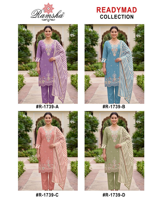 R 1739 Ramsha Kanjivaram Pakistani Readymade Suits Wholesale Rate