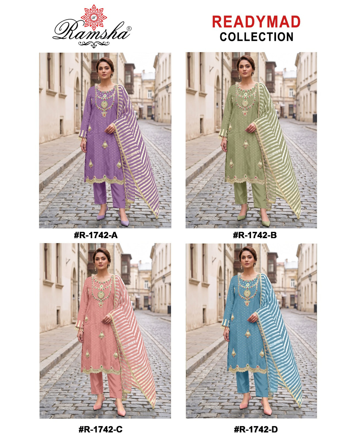 R 1742 Ramsha Kanjivaram Pakistani Readymade Suits Wholesaler