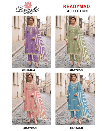 R 1742 Ramsha Kanjivaram Pakistani Readymade Suits Wholesaler