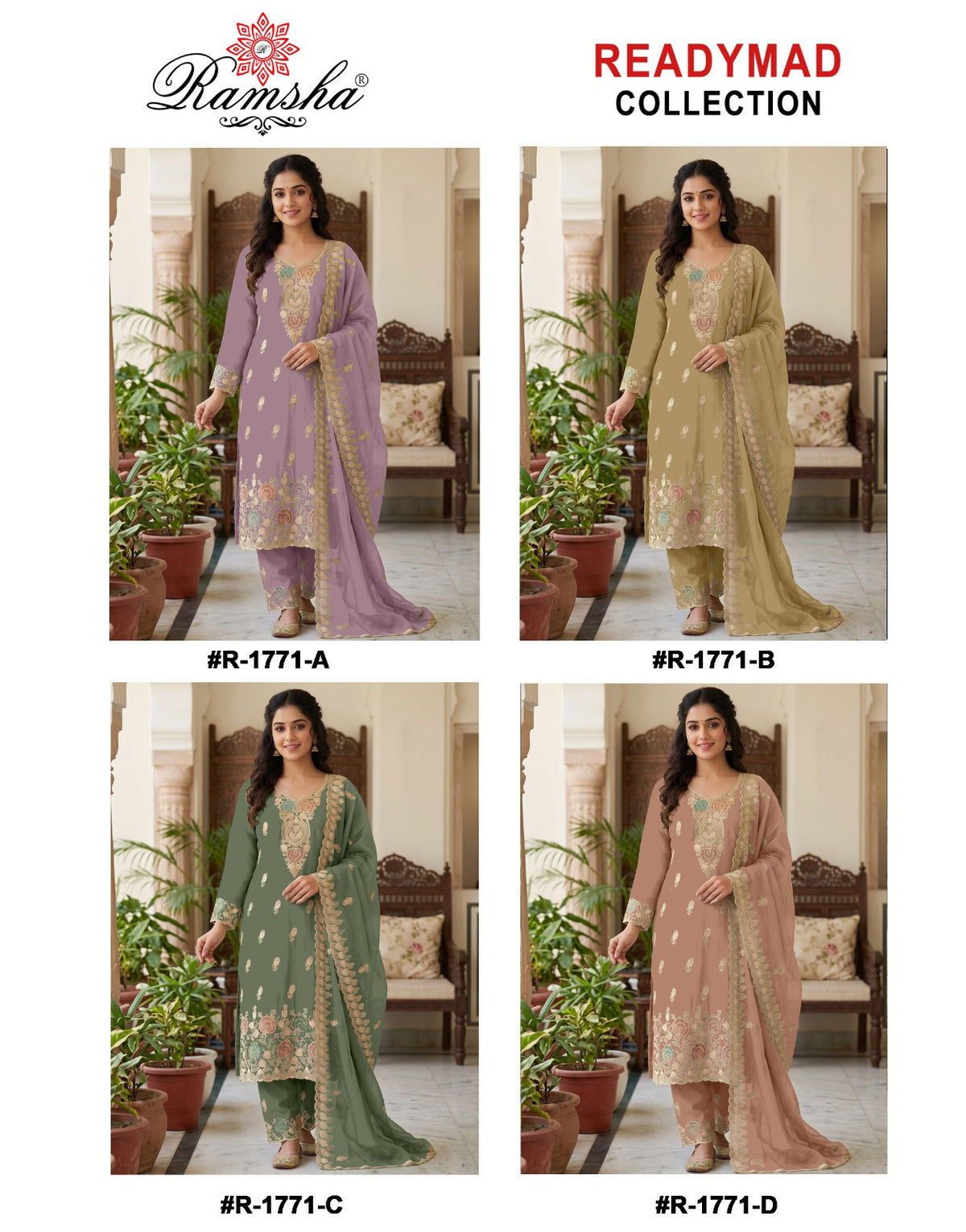 R 1771 Ramsha Flute Pakistani Readymade Suits Supplier