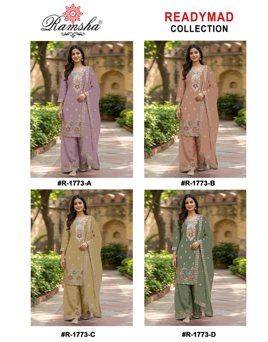 R 1773 Ramsha Flute Pakistani Readymade Suits Exporter