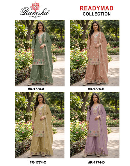 R 1774 Ramsha Flute Pakistani Readymade Suits Wholesaler