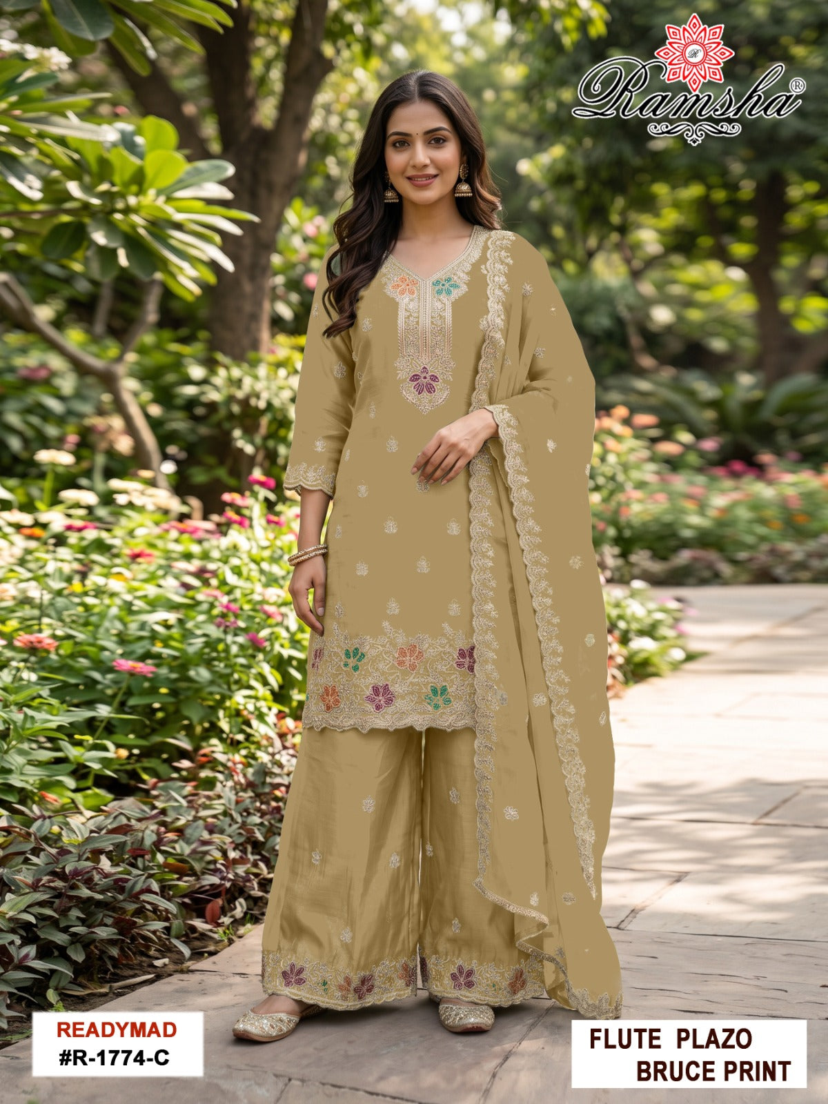 R 1774 Ramsha Flute Pakistani Readymade Suits Wholesaler
