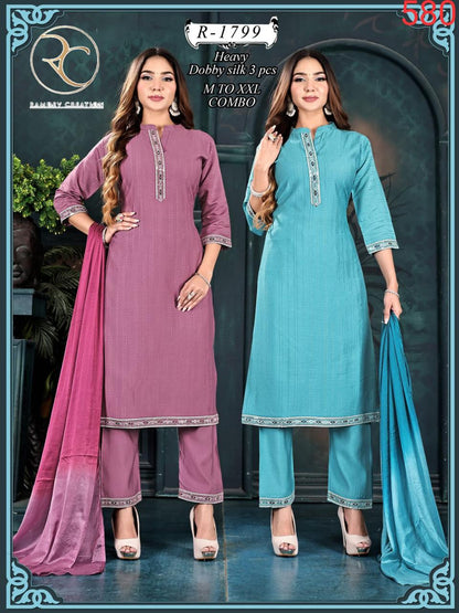 R 1798-1802 Ramdev Creation Dobby Readymade Pant Style Suits Manufacturer Ahmedabad