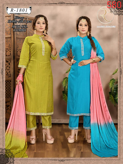 R 1798-1802 Ramdev Creation Dobby Readymade Pant Style Suits Manufacturer Ahmedabad