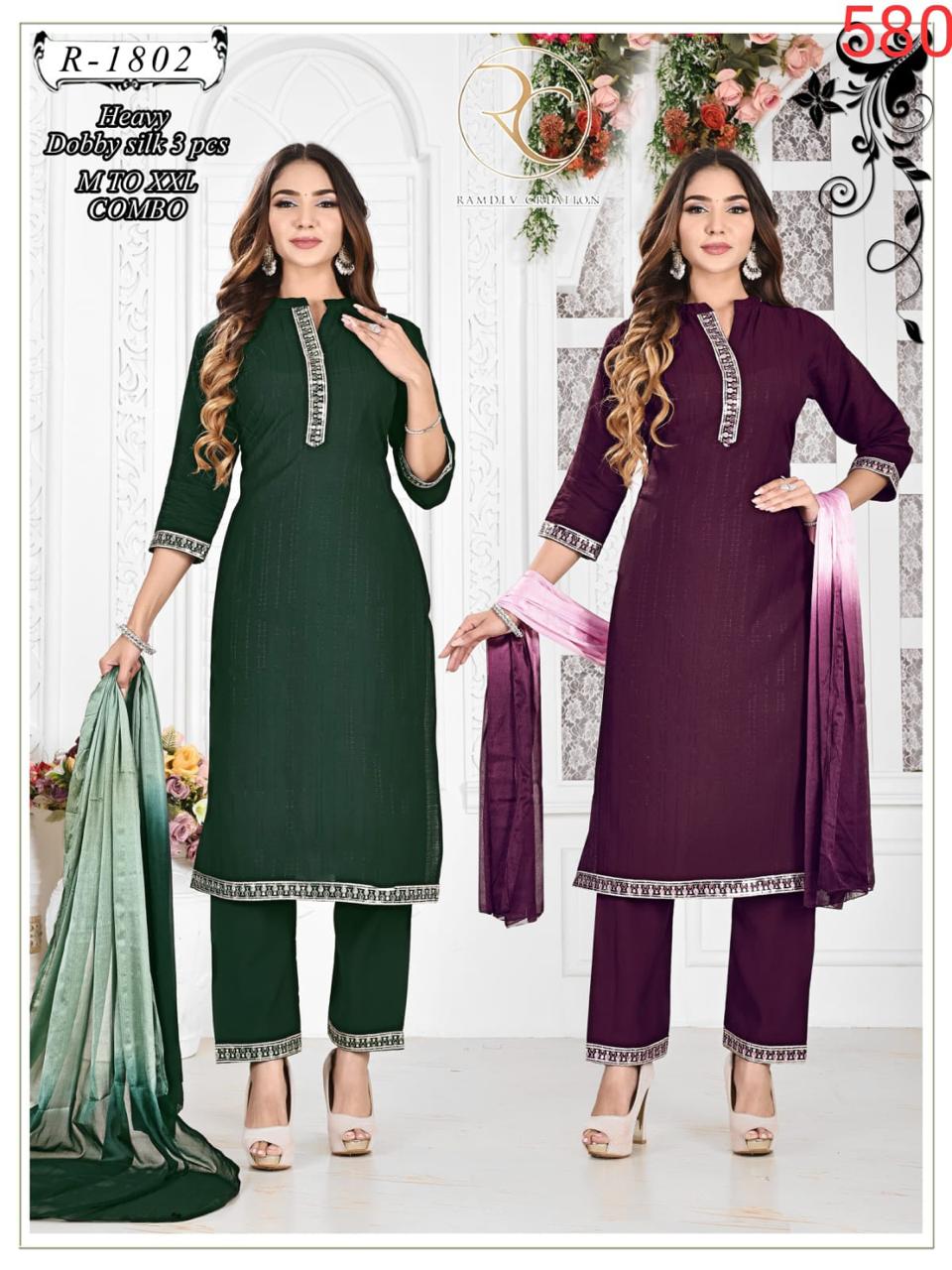 R 1798-1802 Ramdev Creation Dobby Readymade Pant Style Suits Manufacturer Ahmedabad