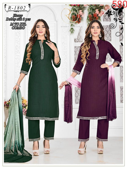 R 1798-1802 Ramdev Creation Dobby Readymade Pant Style Suits Manufacturer Ahmedabad