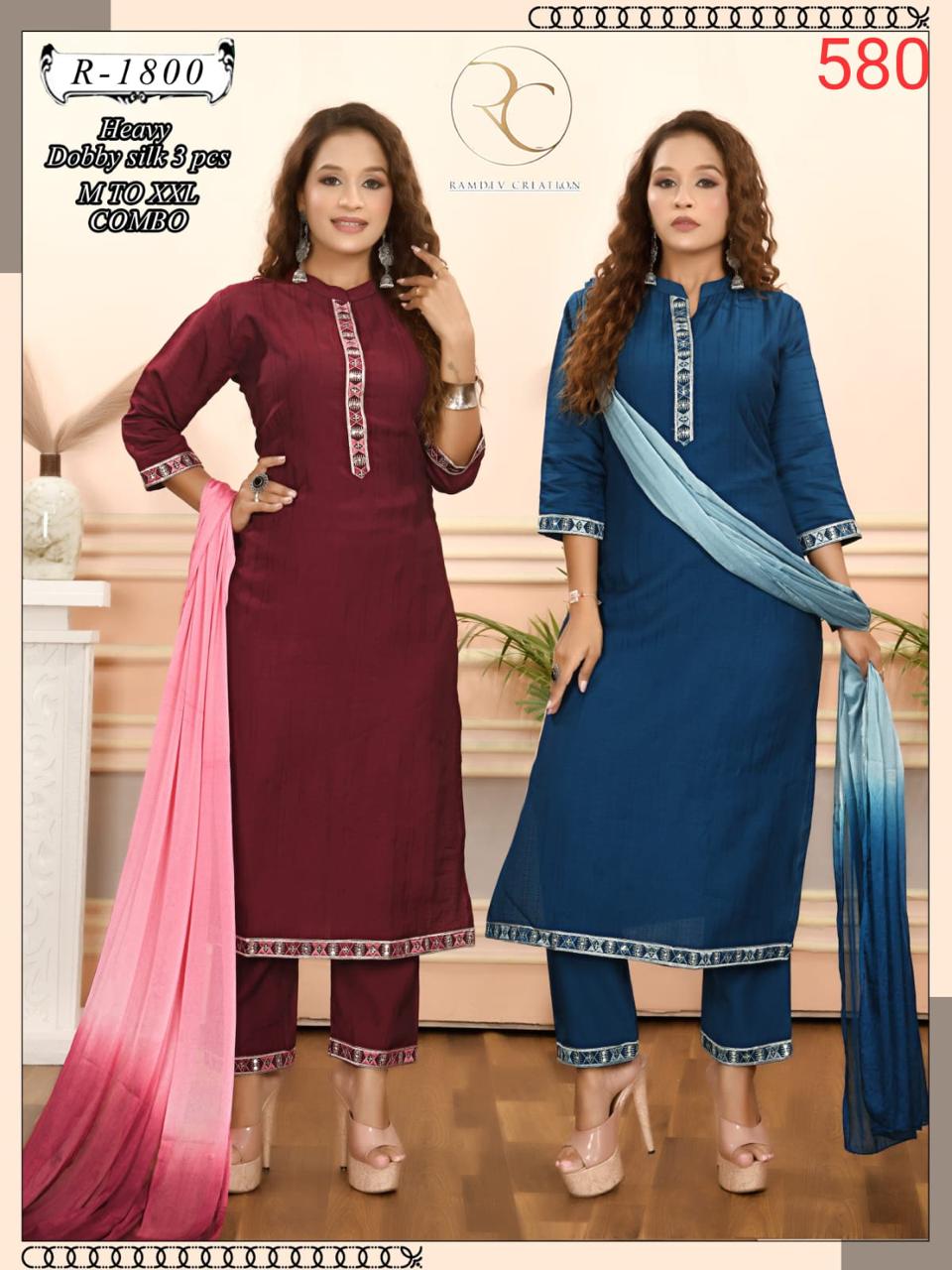 R 1798-1802 Ramdev Creation Dobby Readymade Pant Style Suits Manufacturer Ahmedabad