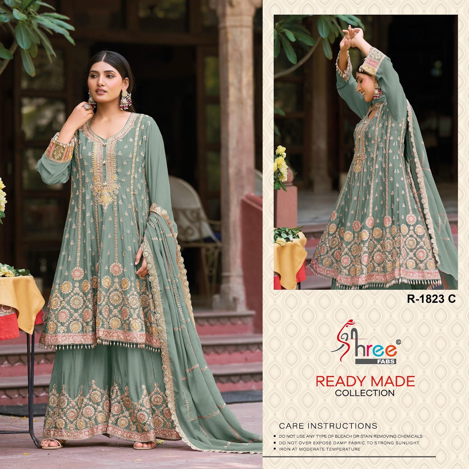 R 1823 Shree Fabs Chinon Pakistani Readymade Suits Supplier Ahmedabad