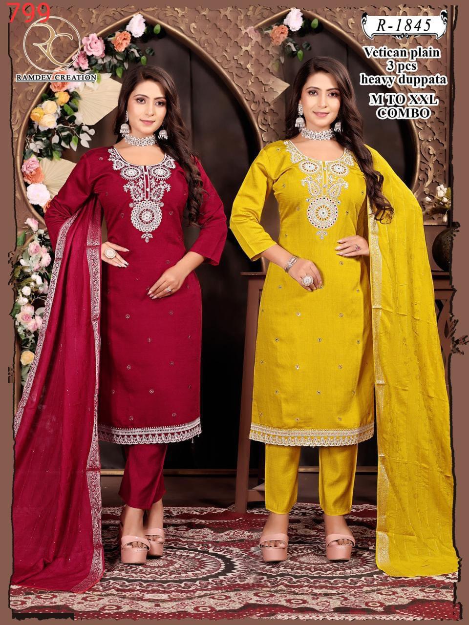 R 1842-1845 Ramdev Creation Vetican Readymade Pant Style Suits Exporter