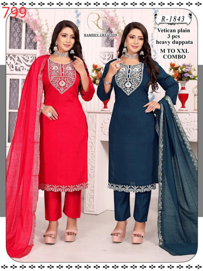 R 1842-1845 Ramdev Creation Vetican Readymade Pant Style Suits Exporter