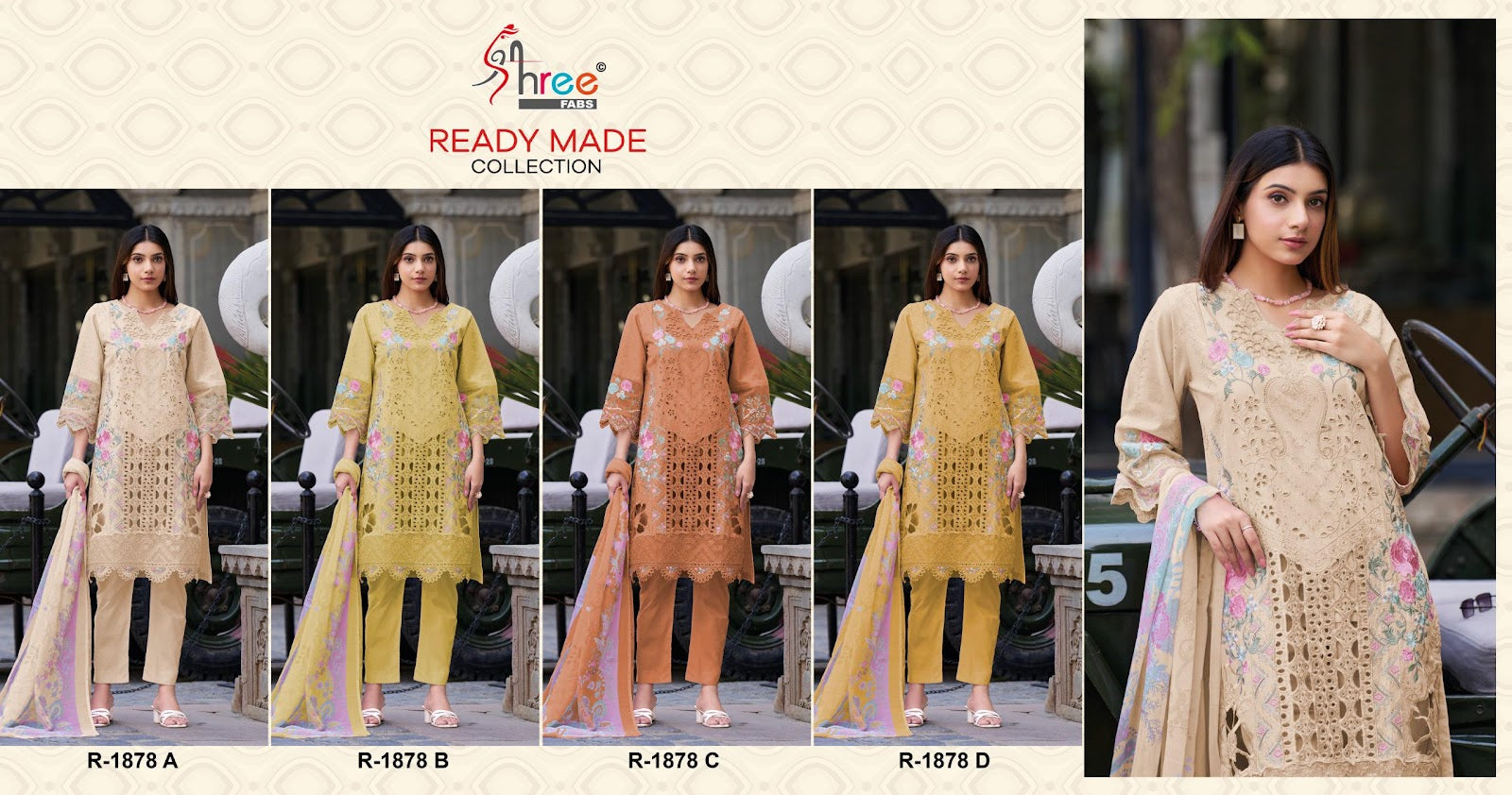R 1878 Shree Fabs Cambric Cotton Pakistani Readymade Suits Manufacturer