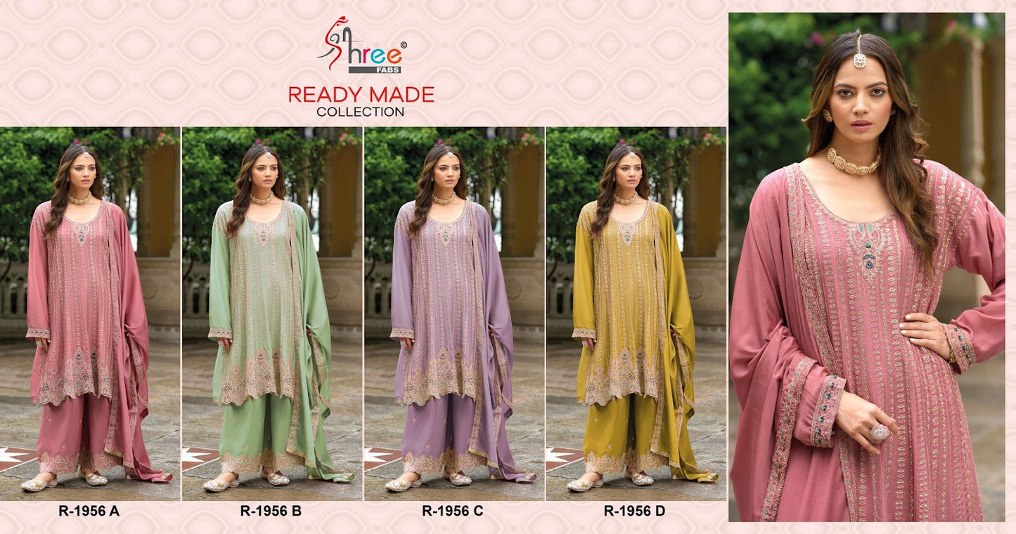 R 1956 Shree Fabs Chinon Pakistani Readymade Suits Exporter