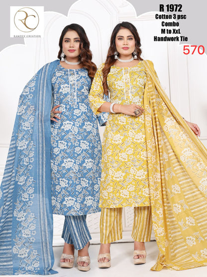 R 1972-1975 Ramdev Creation Readymade Cotton Pant Suits Wholesaler