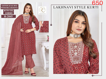 R 2045-2053 Ramdev Creation Readymade Cotton Pant Suits Exporter Gujarat