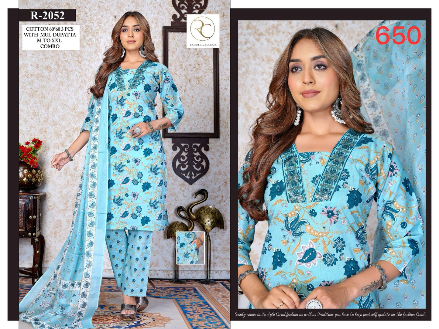R 2045-2053 Ramdev Creation Readymade Cotton Pant Suits Exporter Gujarat
