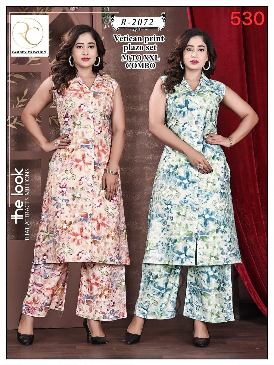 R 2068-2072 Ramdev Creation Vetican Kurti Plazzo Set Wholesaler Gujarat