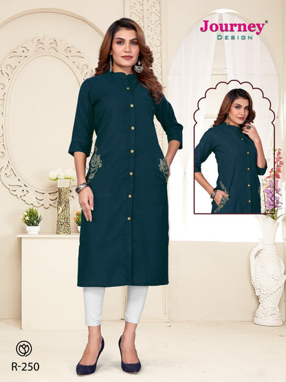 R 249-250 Journey Design Dobby A-Line Kurti Supplier