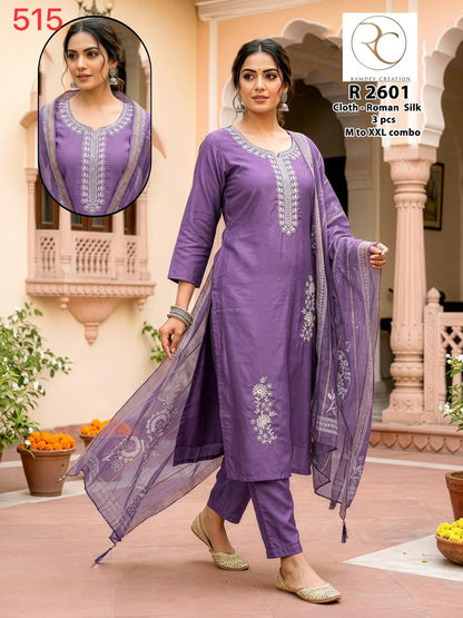 R 2600-2607 Ramdev Creation Roman Silk Readymade Pant Style Suits Wholesale Price
