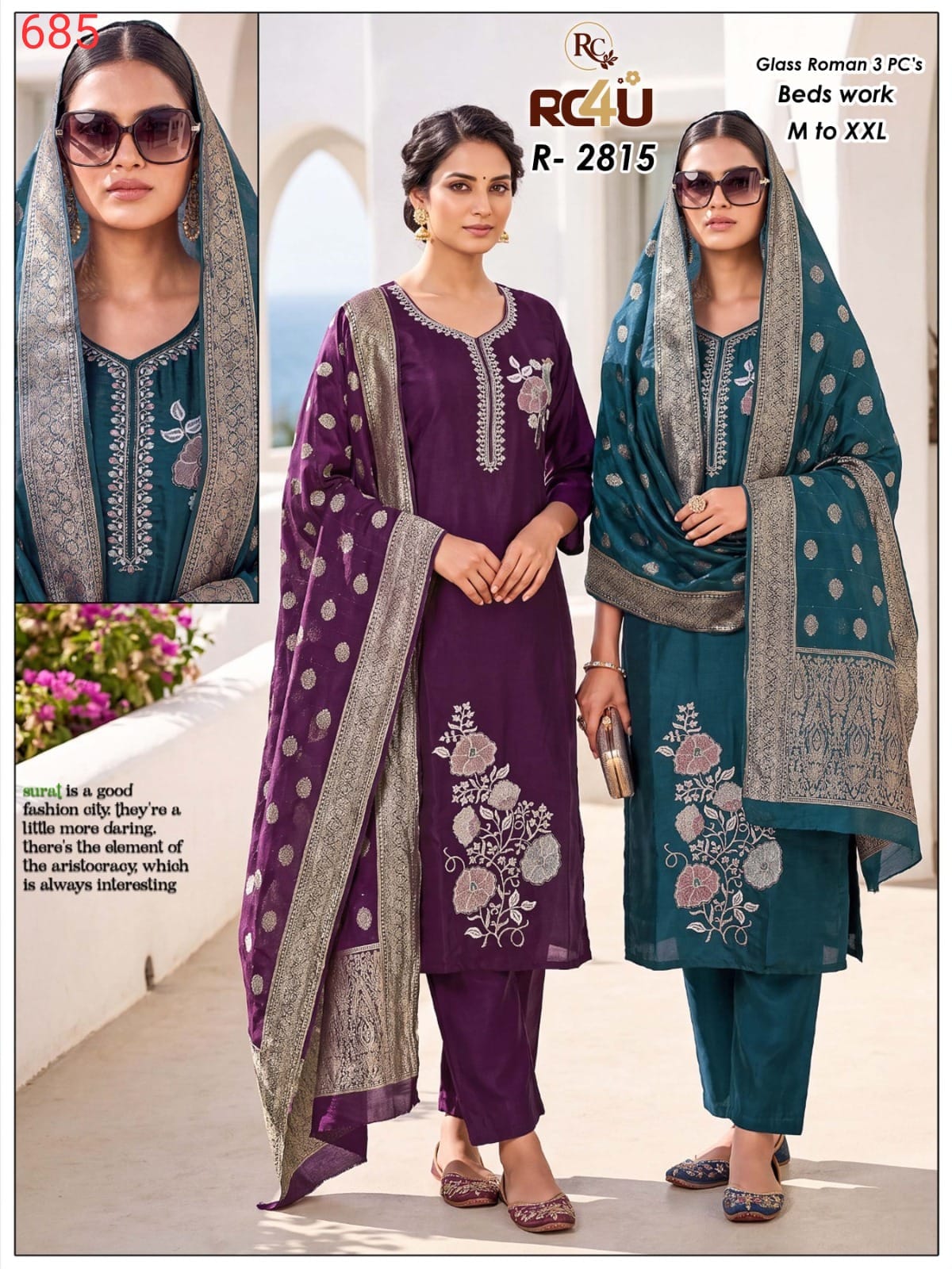 R 2813-2816 Glass Roman Ramdev Creation Readymade Pant Style Suits Wholesale Price