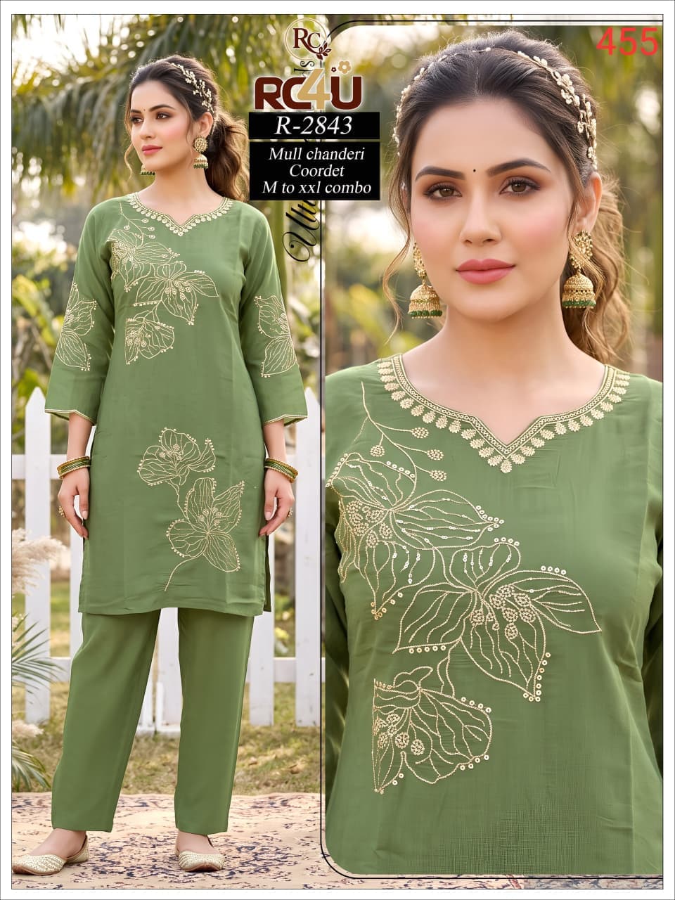 R 2843 Mul Chanderi Ramdev Creation Co Ord Set Wholesaler Ahmedabad