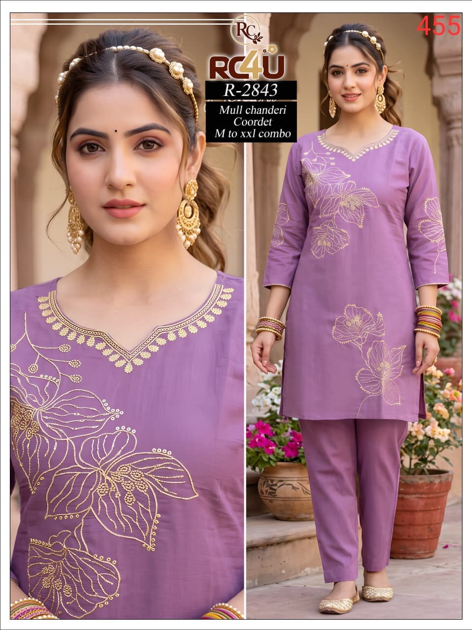 R 2843 Mul Chanderi Ramdev Creation Co Ord Set Wholesaler Ahmedabad