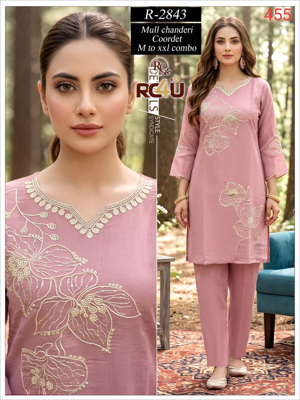 R 2843 Mul Chanderi Ramdev Creation Co Ord Set Wholesaler Ahmedabad