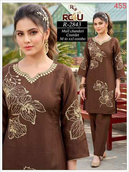 R 2843 Mul Chanderi Ramdev Creation Co Ord Set Wholesaler Ahmedabad
