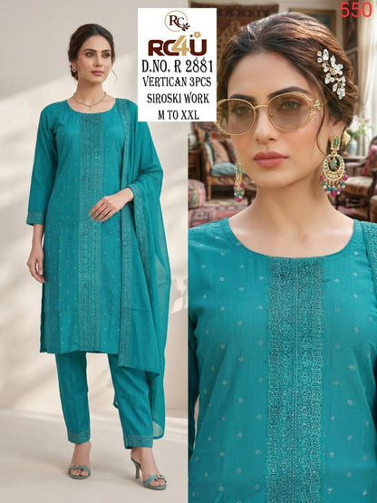 R 2878-2884 Ramdev Creation Vertican Readymade Pant Style Suits Exporter India