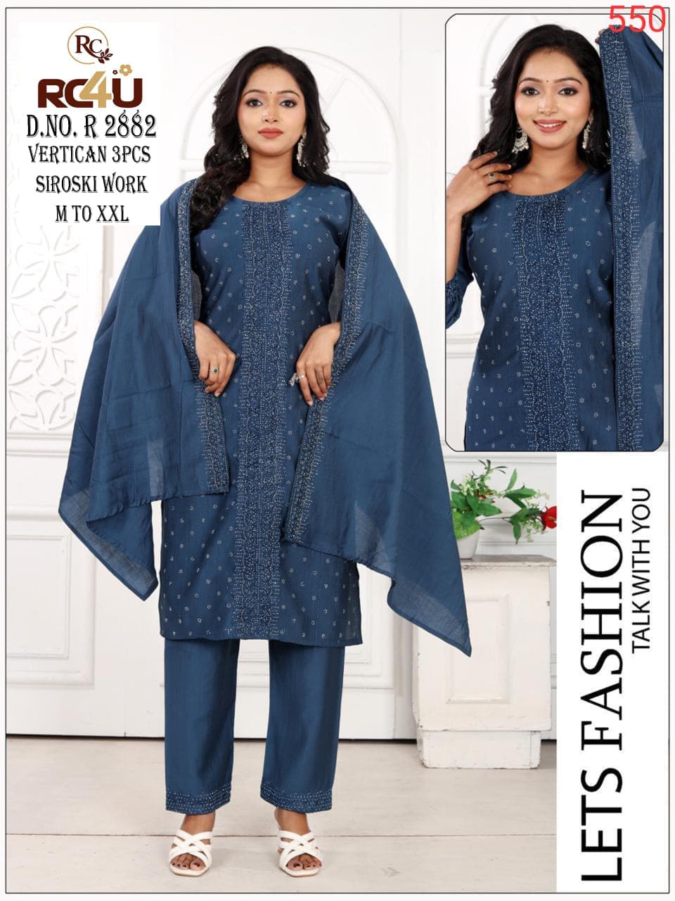 R 2878-2884 Ramdev Creation Vertican Readymade Pant Style Suits Exporter India