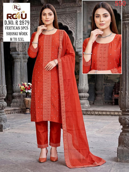 R 2878-2884 Ramdev Creation Vertican Readymade Pant Style Suits Exporter India