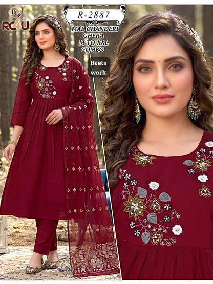 R 2887-2891 Beats Work Ramdev Creation Chanderi Readymade Anarkali Suits Supplier India