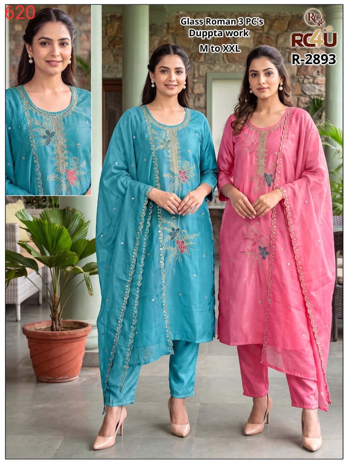 R 2892-2894 Ramdev Creation Roman Readymade Pant Style Suits Supplier India