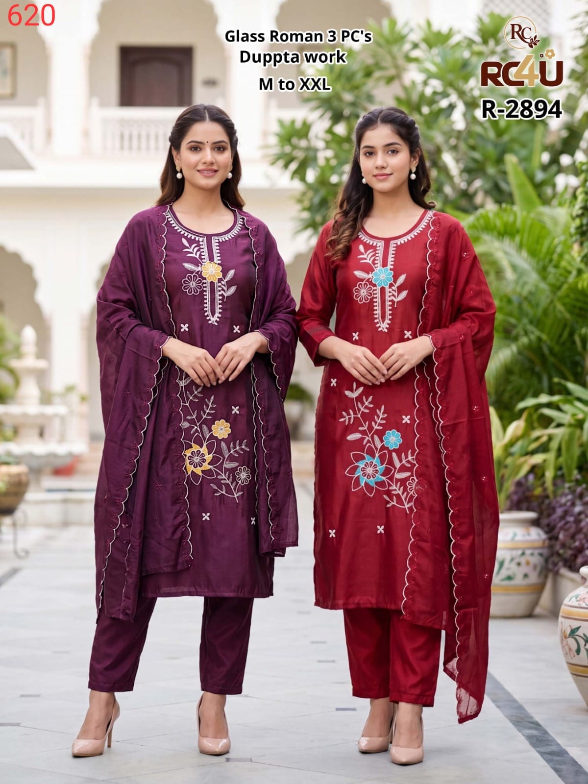 R 2892-2894 Ramdev Creation Roman Readymade Pant Style Suits Supplier India