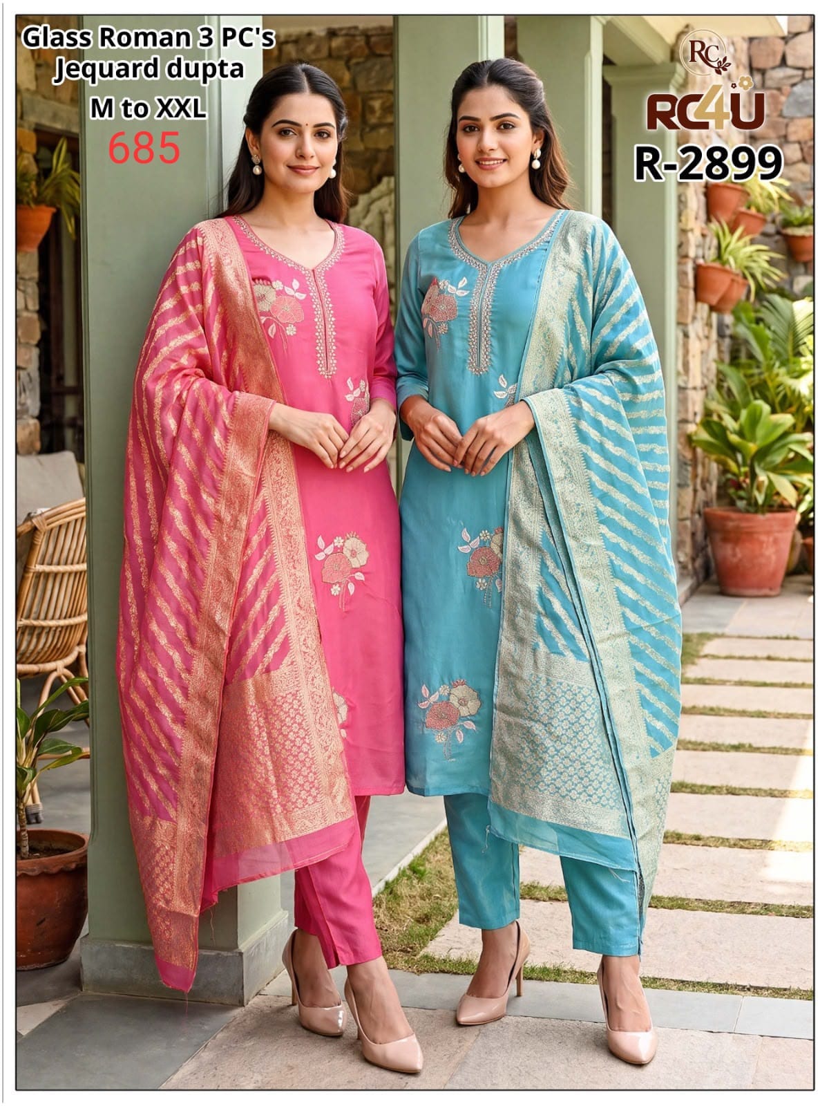R 2896-2899 Ramdev Creation Roman Readymade Pant Style Suits Manufacturer India