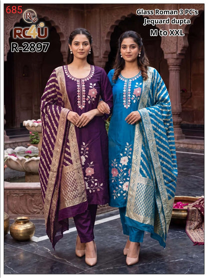 R 2896-2899 Ramdev Creation Roman Readymade Pant Style Suits Manufacturer India