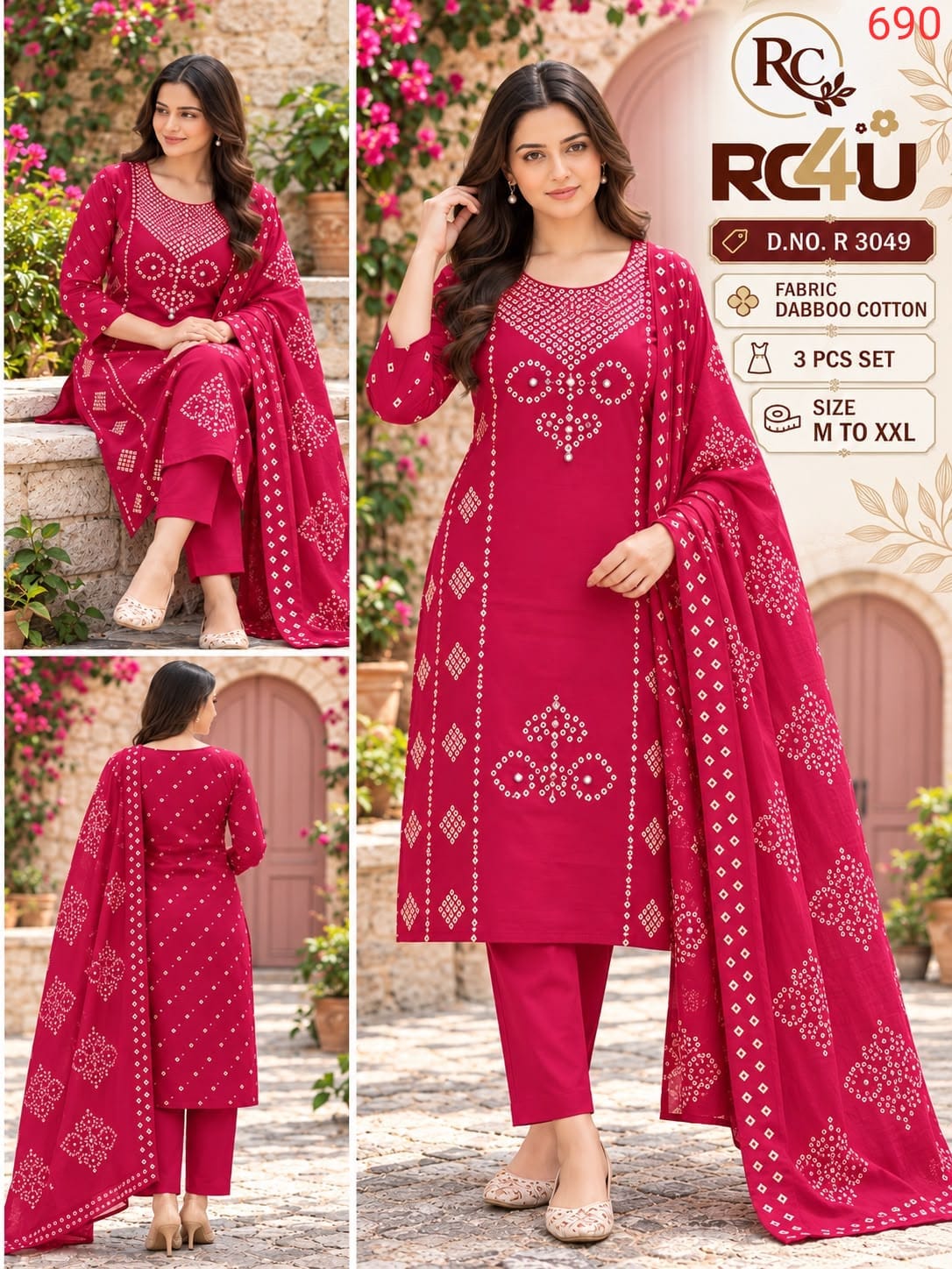 R 3044-3049 Ramdev Creation Dhabu Cotton Readymade Pant Style Suits Wholesaler India