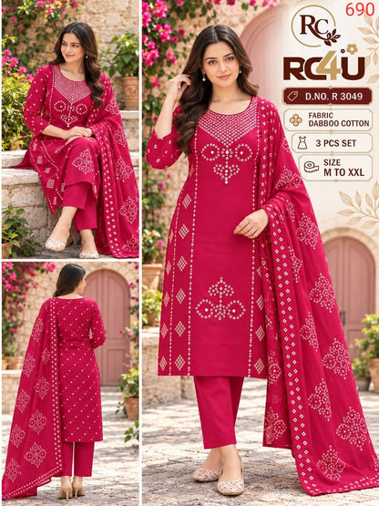 R 3044-3049 Ramdev Creation Dhabu Cotton Readymade Pant Style Suits Wholesaler India