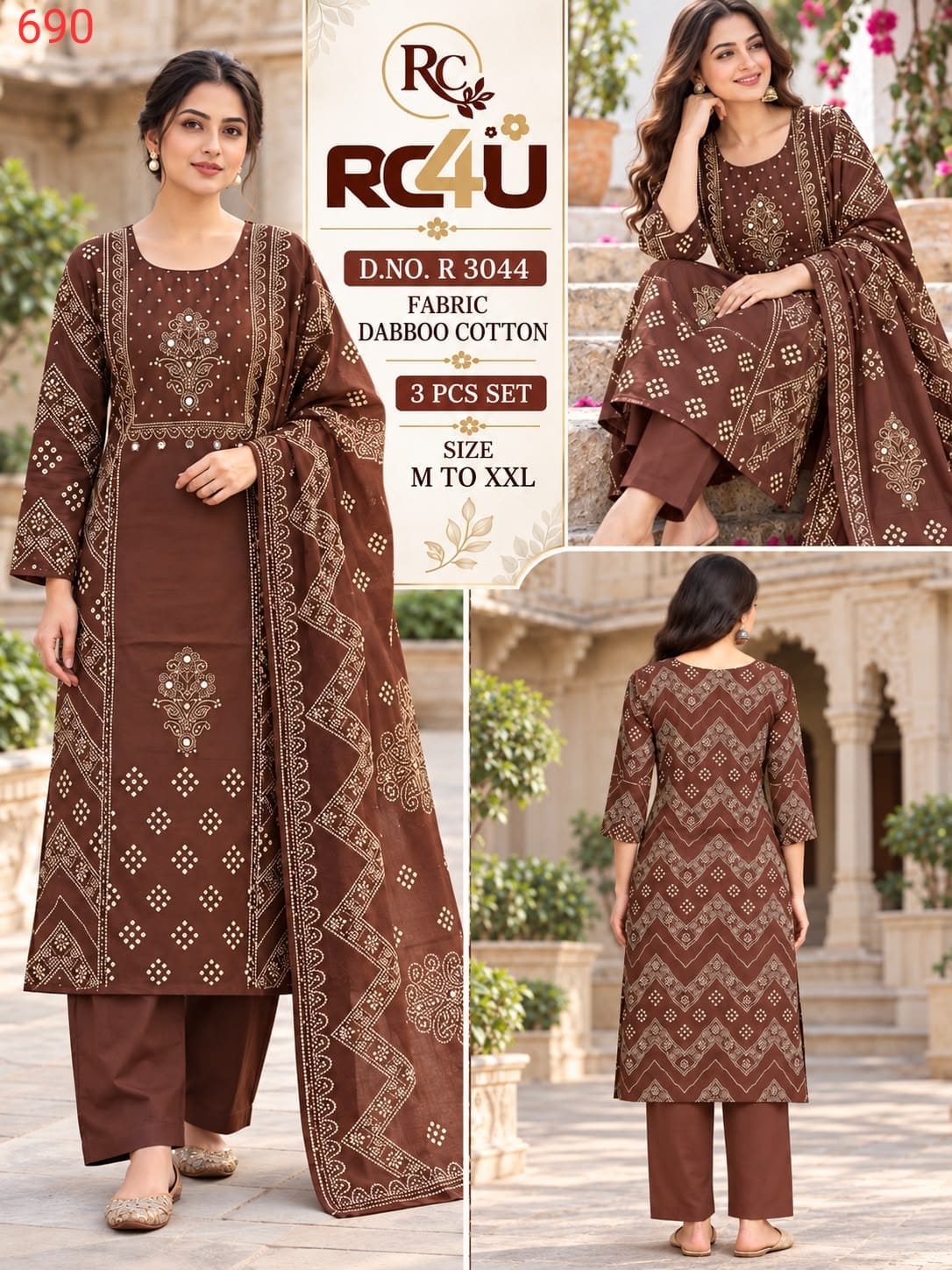 R 3044-3049 Ramdev Creation Dhabu Cotton Readymade Pant Style Suits Wholesaler India