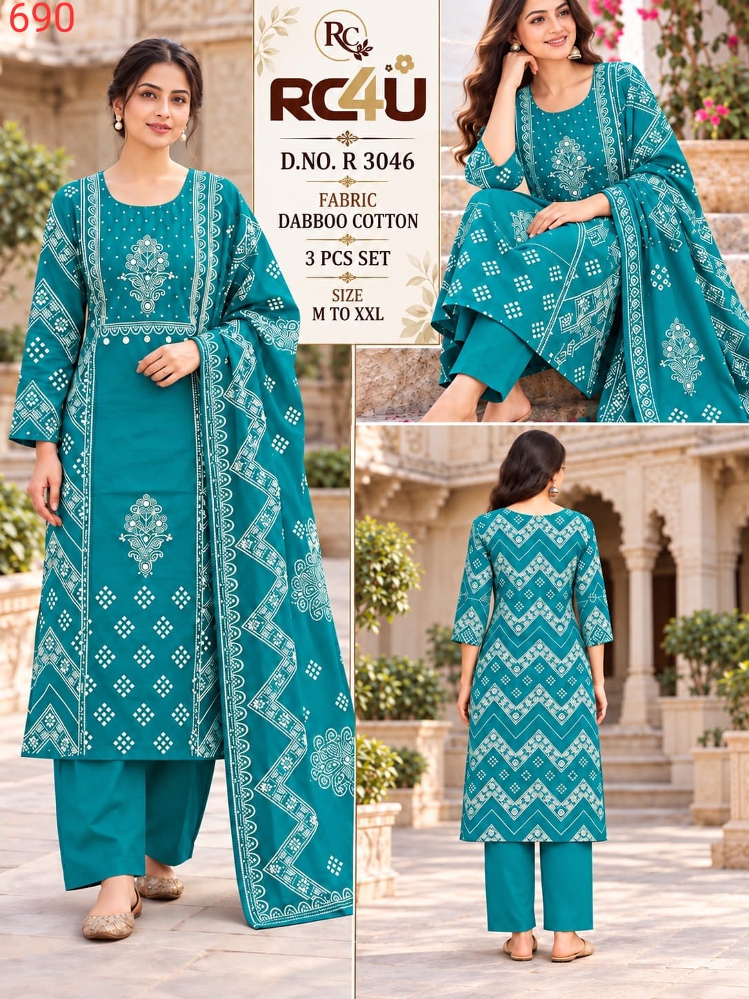 R 3044-3049 Ramdev Creation Dhabu Cotton Readymade Pant Style Suits Wholesaler India