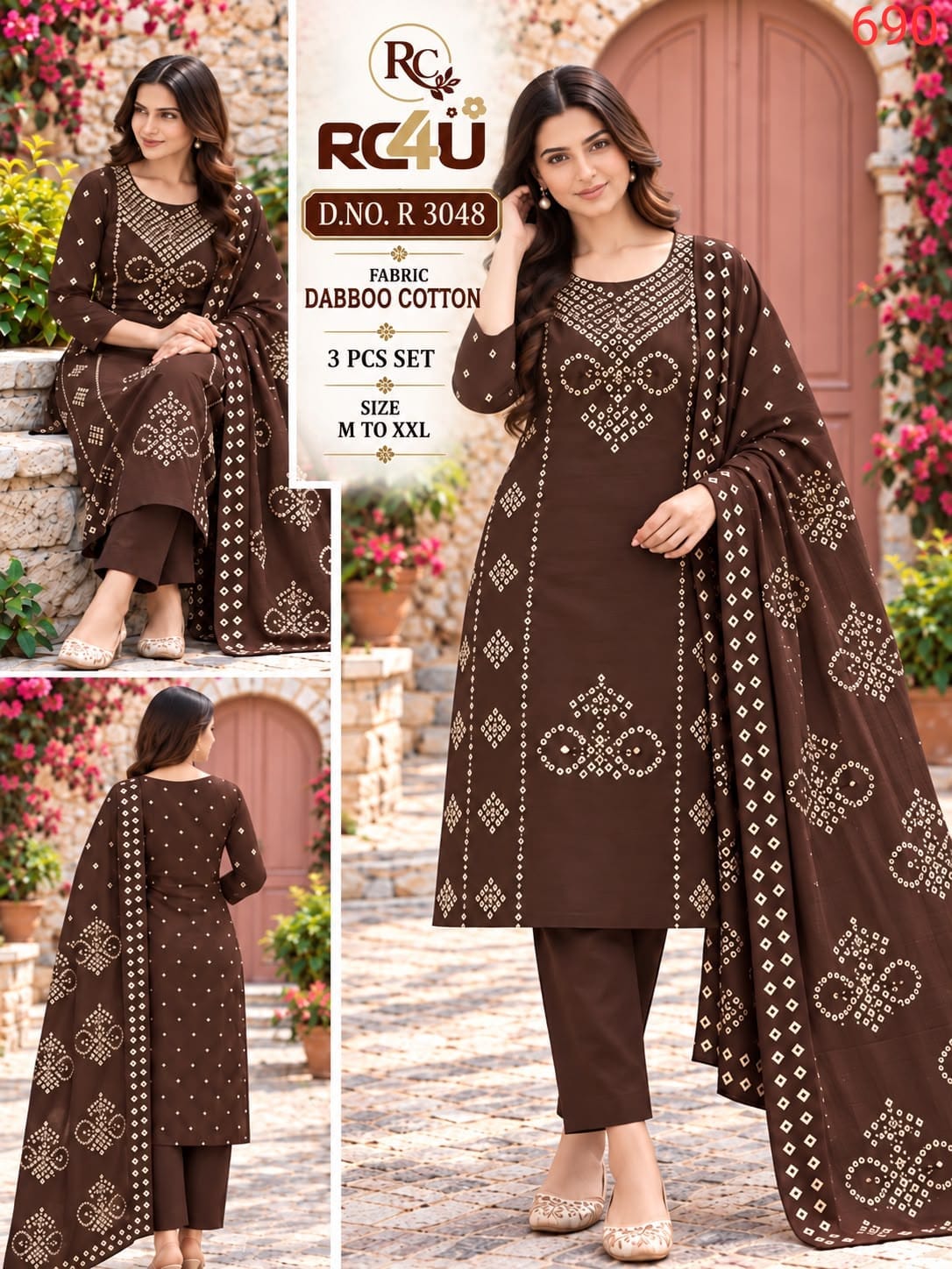 R 3044-3049 Ramdev Creation Dhabu Cotton Readymade Pant Style Suits Wholesaler India