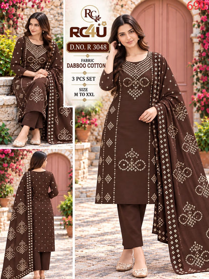 R 3044-3049 Ramdev Creation Dhabu Cotton Readymade Pant Style Suits Wholesaler India