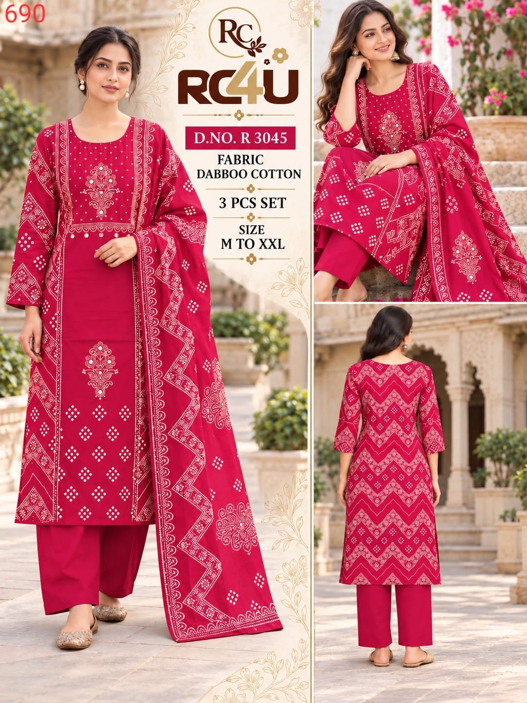 R 3044-3049 Ramdev Creation Dhabu Cotton Readymade Pant Style Suits Wholesaler India