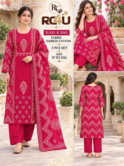 R 3044-3049 Ramdev Creation Dhabu Cotton Readymade Pant Style Suits Wholesaler India