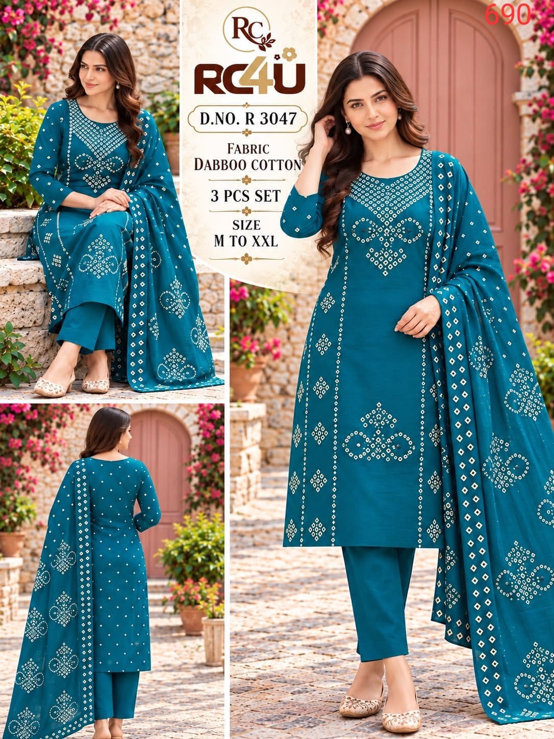 R 3044-3049 Ramdev Creation Dhabu Cotton Readymade Pant Style Suits Wholesaler India