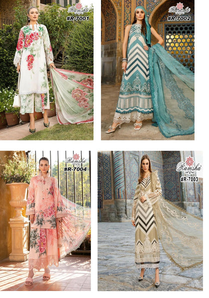 R 7001-7004 Ramsha Pakistani Patch Work Suits Wholesaler India