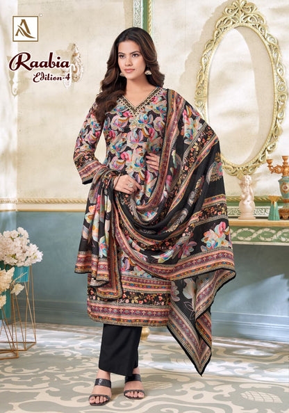 Raabia Edition 4 Alok Viscose Muslin Karachi Salwar Suits Manufacturer Gujarat