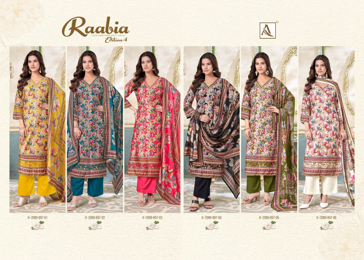 Raabia Edition 4 Alok Viscose Muslin Karachi Salwar Suits Manufacturer Gujarat