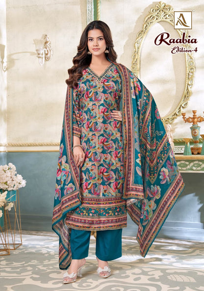 Raabia Edition 4 Alok Viscose Muslin Karachi Salwar Suits Manufacturer Gujarat