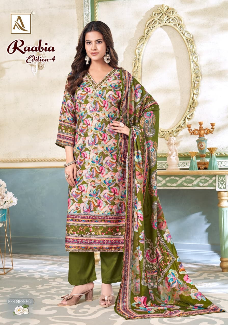 Raabia Edition 4 Alok Viscose Muslin Karachi Salwar Suits Manufacturer Gujarat